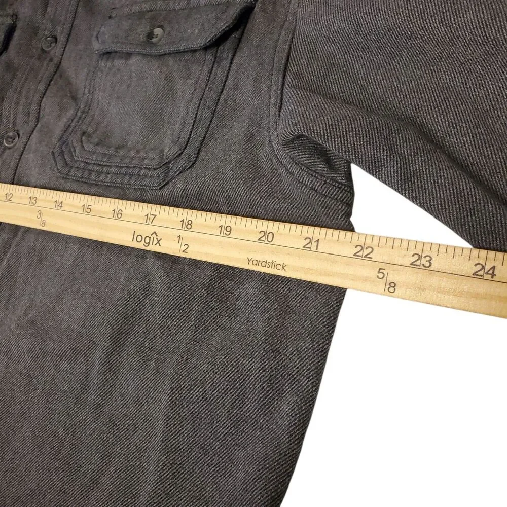 KAVU Shirt Mens Large Gray Knit Fleece Flap Chest Pockets Button Up Long Sleeve